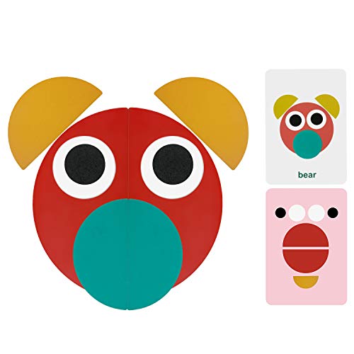 ZWOOS Tangram Madera, Formas y Colores Puzzles de Madera 36 Montessori Puzzle de Madera + 60 PCS Diseño Tarjetas de Apilamientos Juegos y Juguetes Educativos Clasificación de la Infancia