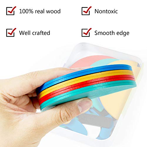 ZWOOS Tangram Madera, Formas y Colores Puzzles de Madera 36 Montessori Puzzle de Madera + 60 PCS Diseño Tarjetas de Apilamientos Juegos y Juguetes Educativos Clasificación de la Infancia
