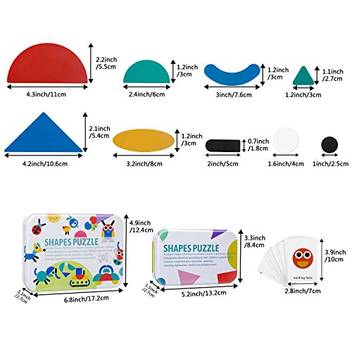ZWOOS Tangram Madera, Formas y Colores Puzzles de Madera 36 Montessori Puzzle de Madera + 60 PCS Diseño Tarjetas de Apilamientos Juegos y Juguetes Educativos Clasificación de la Infancia
