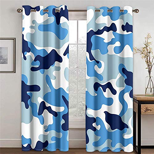 ZXDYLY Cortinas Salón Opacas con Ojales 2 Pieza Camuflaje Azul Marino Cortinas Dormitorio Cortinas Aislantes Termicas Ventana Visillos para Niños Y Ventanas de Salón 2X 117x229 cm (Ancho x Alto)