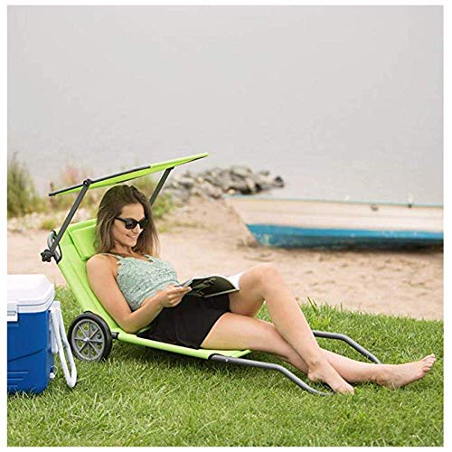 ZXYY Tumbona Plegable con Ruedas Sun Beach Tumbona con toldo y Respaldo Ajustable hasta 120 kg Verde 130x61x90 cm