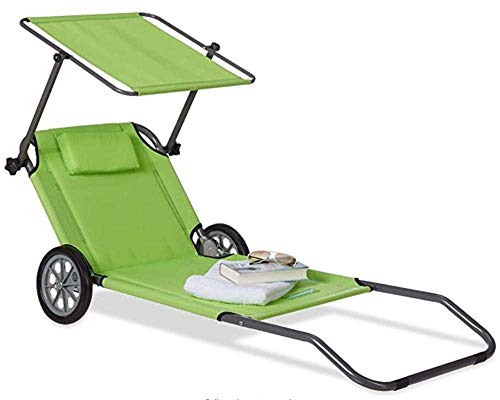ZXYY Tumbona Plegable con Ruedas Sun Beach Tumbona con toldo y Respaldo Ajustable hasta 120 kg Verde 130x61x90 cm