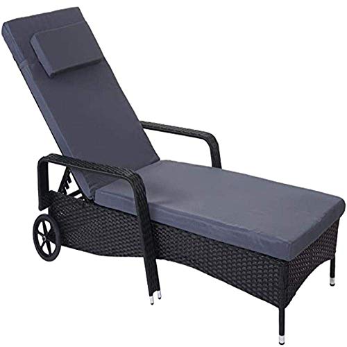 ZXYY Tumbona Sofá Tumbona Cama Ajustable Exterior Aluminio 197x71x108cm Antracita de polratratán con cojín Gris
