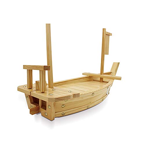 zxz Bandeja de Madera para Barco de Sushi, Plato para Servir en el hogar, Pino Blanco Natural, Refuerzo de Tornillo Interno Impermeable, fácil Limpieza, para Invitados a Fiestas en restaurantes