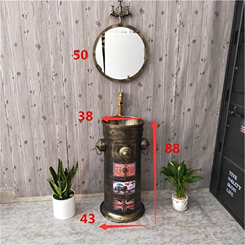 ZYACHI Lavabo con Grifo, boca de incendio Estilo industrial retro Metal Arte de hierro Lavabo de pie (Color : Red copper)
