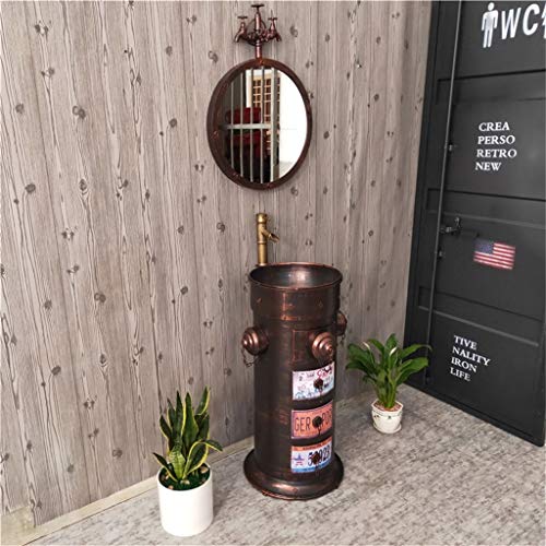 ZYACHI Lavabo con Grifo, boca de incendio Estilo industrial retro Metal Arte de hierro Lavabo de pie (Color : Red copper)