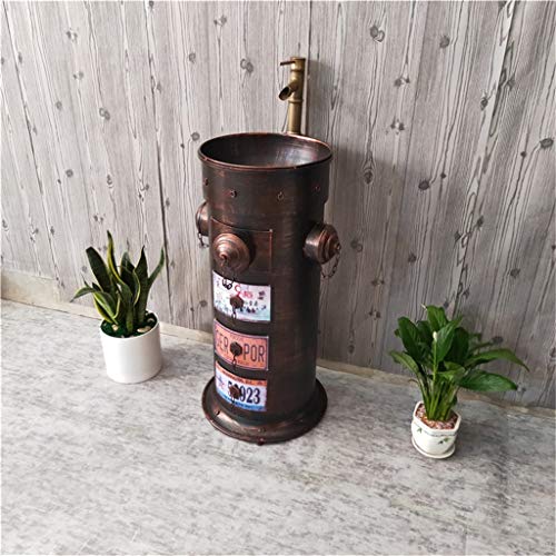 ZYACHI Lavabo con Grifo, boca de incendio Estilo industrial retro Metal Arte de hierro Lavabo de pie (Color : Red copper)