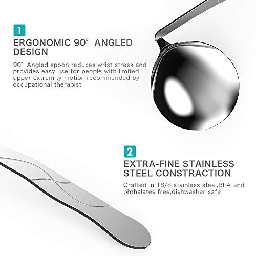 ZYER Utensilios Curvos Adaptados-Cuchara Curvada-Cuchara Adaptada de Acero Inoxidable a la Izquierda en ángulo Cuchara-Cucharas Parkinson-Cucharas de Autoalimentación para Ancianos o Bebés