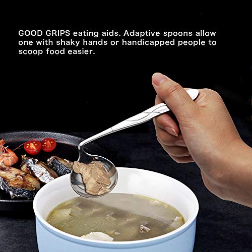 ZYER Utensilios Curvos Adaptados-Cuchara Curvada-Cuchara Adaptada de Acero Inoxidable a la Izquierda en ángulo Cuchara-Cucharas Parkinson-Cucharas de Autoalimentación para Ancianos o Bebés
