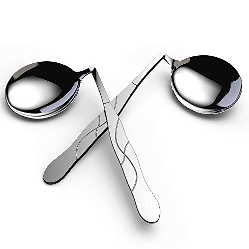 ZYER Utensilios Curvos Adaptados-Cuchara Curvada-Cuchara Adaptada de Acero Inoxidable a la Izquierda en ángulo Cuchara-Cucharas Parkinson-Cucharas de Autoalimentación para Ancianos o Bebés