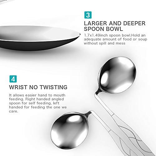 ZYER Utensilios Curvos Adaptados-Cuchara Curvada-Cuchara Adaptada de Acero Inoxidable a la Izquierda en ángulo Cuchara-Cucharas Parkinson-Cucharas de Autoalimentación para Ancianos o Bebés