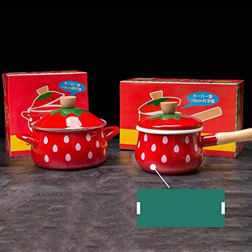 ZYHA Olla para Pasta esmaltada,Antiadherente para Leche,té,café,Huevo,Olla para hervir,ollas,Mango de Fresa,Gran Capacidad,con Tapa (Olla para Leche de Fresa)