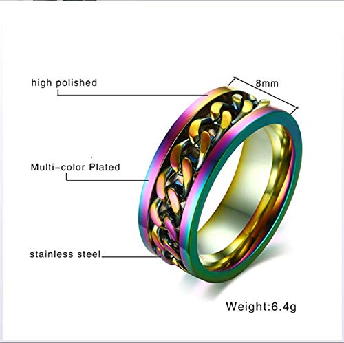 ZYJ Anillo de Acero 2 Piezas Titanium de los Hombres de Metal Inoxidable, Botella de Cerveza del Anillo Giratorio de la Tapa, Cadena Punky Azul Oro Negro Accesorios joyería Collar Colorido,B,6