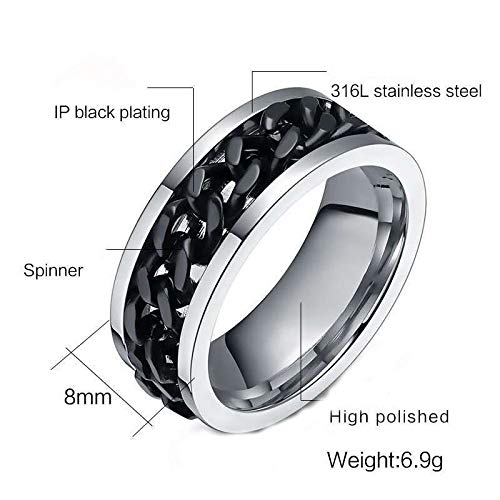 ZYJ Anillo de Acero 2 Piezas Titanium de los Hombres de Metal Inoxidable, Botella de Cerveza del Anillo Giratorio de la Tapa, Cadena Punky Azul Oro Negro Accesorios joyería Collar Colorido,B,6