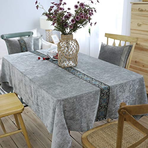 ZYT Antifouling y Resistente a la abrasiónTela de Terciopelo Gris Mantel Artesanal Bordado de Color sólido Mantel Gris 130 * 250cm