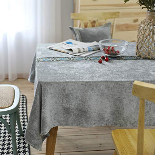 ZYT Antifouling y Resistente a la abrasiónTela de Terciopelo Gris Mantel Artesanal Bordado de Color sólido Mantel Gris 130 * 250cm