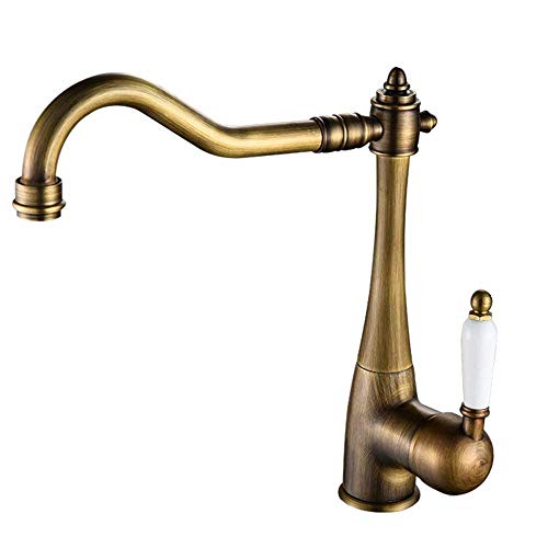 zzjwzde Giratorio Grifos Lavabos Altos Plata Antiguo Bronce Monomando Mezclador Grifo De Agua Caliente y Fría Rotación De 360 °Cocina Baño Estándar 3/8 Puerto De Manguera Universal,6 Colores