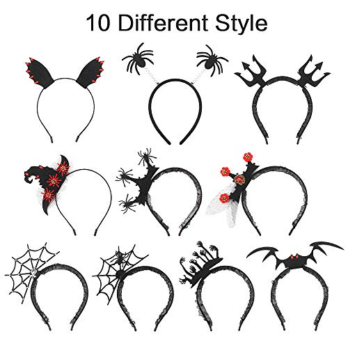 10 Piezas Diadema de Halloween, Cintas de Halloween para la Cabeza para Mujer Niña Accesorio para Pelo Fiesta de Disfraces de Halloween Decoración