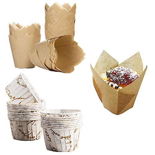100 Piezas Papel de Hornear A Prueba de Aceite, Papel de Horno de Tulipanes, Tazas de de Papel de Magdalenas, Papel Copa de Horneado, DIY Cocina Herramientas para Hornear Herramientas de Cupcake