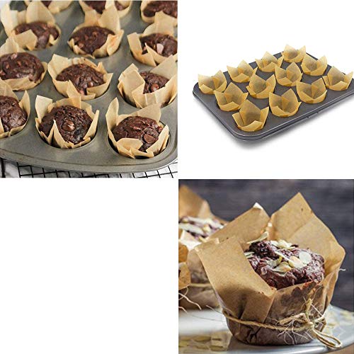 100 Piezas Papel de Hornear A Prueba de Aceite, Papel de Horno de Tulipanes, Tazas de de Papel de Magdalenas, Papel Copa de Horneado, DIY Cocina Herramientas para Hornear Herramientas de Cupcake