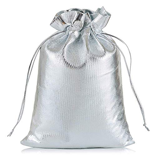 100PCS Bolsas de Organza, 7×9 cm Bolso de la Joyería, Plata Bolsas de Organza para Almacenamiento de Joyas Favor de la Boda Regalo Dulces Embalaje Gift Bags