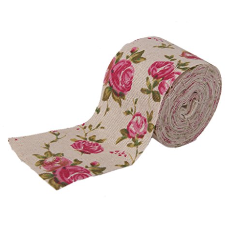 10m Rollo de Cinta Arpillera Yute Flor Rosa Impresa Decoración para Boda Artesanía