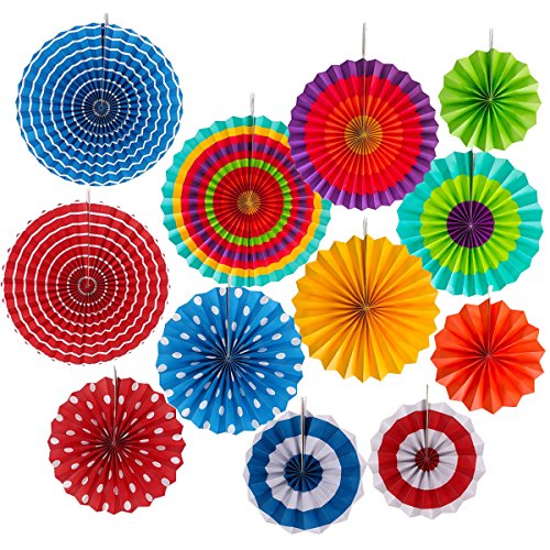 12 Abanicos de Papel Multicolor Decoración para Celebración Ventilador de Papel Fiesta Cumpleaños Boda Distintos Colores Lunares