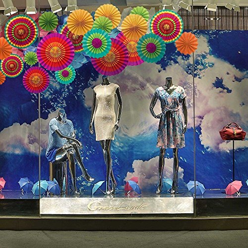 12 Abanicos de Papel Multicolor Decoración para Celebración Ventilador de Papel Fiesta Cumpleaños Boda Distintos Colores Lunares