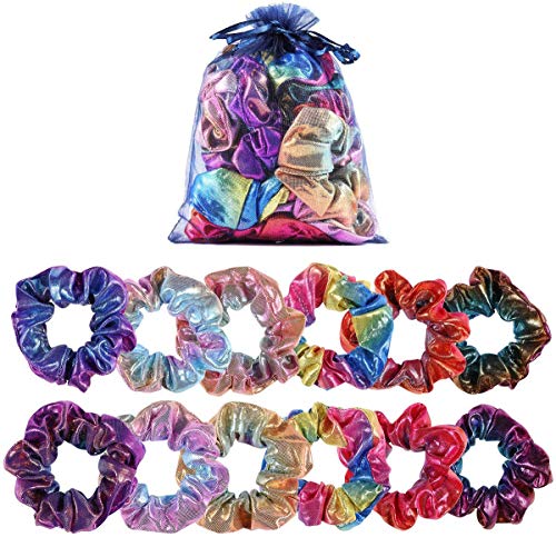12 Pcs Pelo Elástico Banda scrunchies brillantes gomas de pelo scrunchies Metálicos para el Cabello Scrunchy Gradient Mermaid Colors Hair Ties Cuerdas para mujeres,12 colores