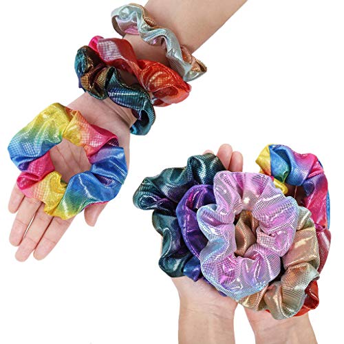 12 Pcs Pelo Elástico Banda scrunchies brillantes gomas de pelo scrunchies Metálicos para el Cabello Scrunchy Gradient Mermaid Colors Hair Ties Cuerdas para mujeres,12 colores
