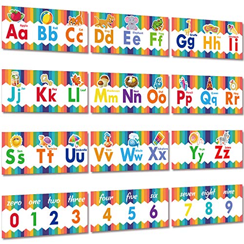12 Piezas Carteles Educativos Preescolares Cartel de Pared de Aula de Numero Alfabeto Carteles de Decoraciones de Números 0-9 para Guardería Preescolar Casa Colegio Jardín de Infancia
