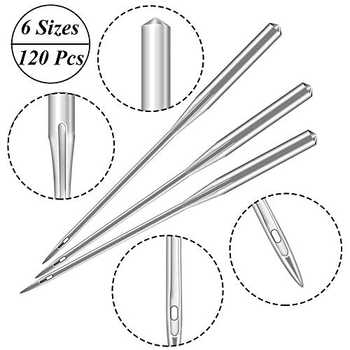 120 Piezas Agujas para Máquina Coser, Agujas Costura, Agujas Máquina Universales, Tamaños 60/8, 65/9, 75/11, 80/12, 100/16, 110/18, Acero Inoxidable Universal Hogar para Máquina Coser (6 Tamaños)