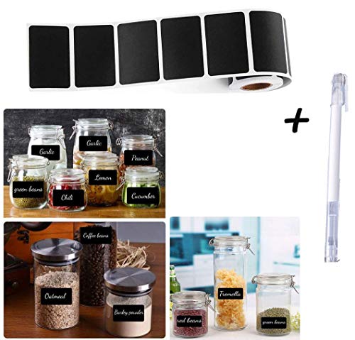 120 Piezas Etiquetas de Pizarra Reutilizable Impermeable+150 Piezas Ecológicas Autoadhesivo Etiquetas Papel Kraft Pegatinas+2 Marcador de líquida Tiza Borrable,para Decorar Regalo,Artes,Tarros, Cocina