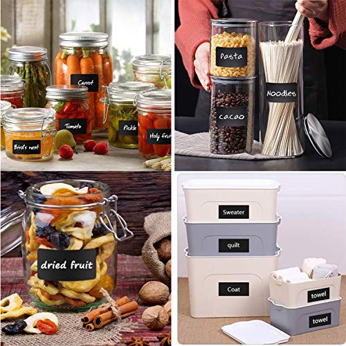 120 Piezas Etiquetas de Pizarra Reutilizable Impermeable+150 Piezas Ecológicas Autoadhesivo Etiquetas Papel Kraft Pegatinas+2 Marcador de líquida Tiza Borrable,para Decorar Regalo,Artes,Tarros, Cocina