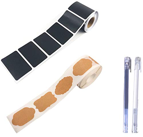 120 Piezas Etiquetas de Pizarra Reutilizable Impermeable+150 Piezas Ecológicas Autoadhesivo Etiquetas Papel Kraft Pegatinas+2 Marcador de líquida Tiza Borrable,para Decorar Regalo,Artes,Tarros, Cocina