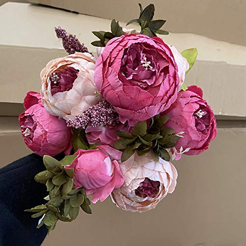 13 Cabezas de Flores de Peonía Artificial Ramo de Flores Falsas de Plástico Vintage para La Decoración Del Festival Del Hogar Del Banquete de Boda