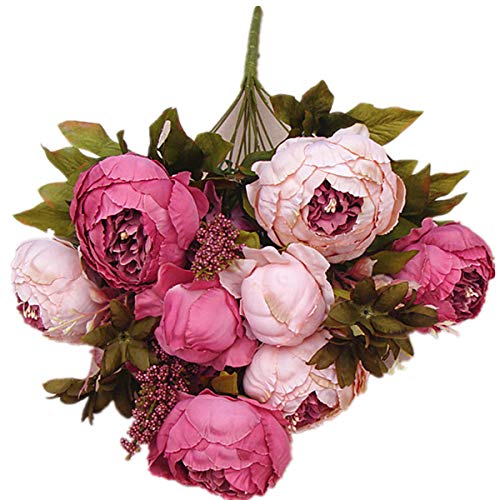 13 Cabezas de Flores de Peonía Artificial Ramo de Flores Falsas de Plástico Vintage para La Decoración Del Festival Del Hogar Del Banquete de Boda