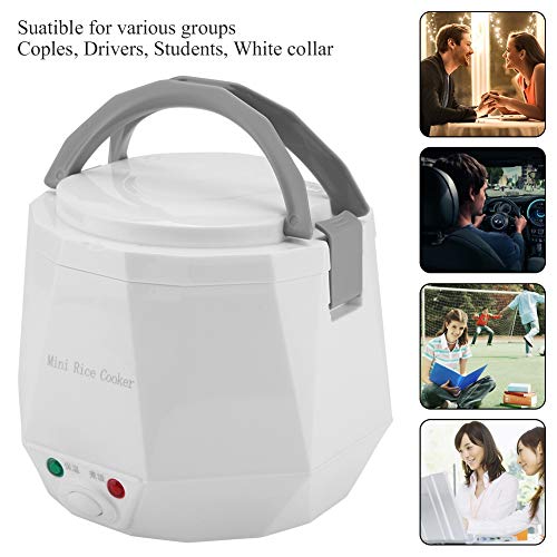 1.3L 12V 100W Olla arrocera eléctrica Caja Mini USB Olla arrocera Extraíble de grado alimenticio Doble hebilla de seguridad Cocine arroz Para uso de automóviles (White)