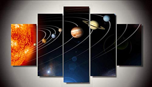 183Tdfc Vía Láctea del Planeta Solar Impresiones En Lienzo 5 Piezas De Arte De Pared HD Sala De Estar Familiar Moderna Decoración del Hogar Pintura Cartel Regalos Marco-150 * 80Cm