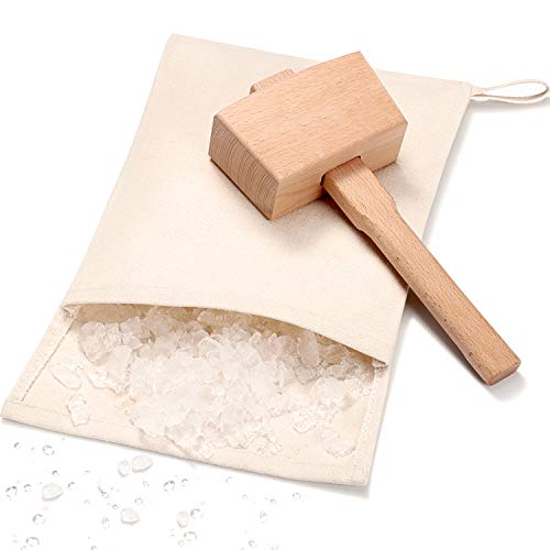 2 Piezas Bolsa Lewis Bolsa de Hielo de Lona Reutilizable Trituradora de Hielo Mazo Martillo de Madera para Verano Barman Accesorio de Barra