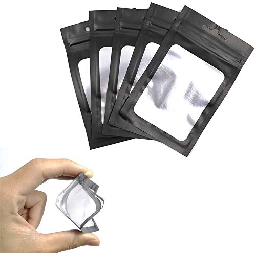 200 Piezas Pequeñas Bolsa de Papel de Aluminio Bolsa con Cierre zip Mylar Bags para Tuercas, Hojas de Té, Galletas (3 x 4 pulgadas, negro)