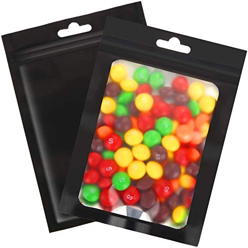 200 Piezas Pequeñas Bolsa de Papel de Aluminio Bolsa con Cierre zip Mylar Bags para Tuercas, Hojas de Té, Galletas (3 x 4 pulgadas, negro)