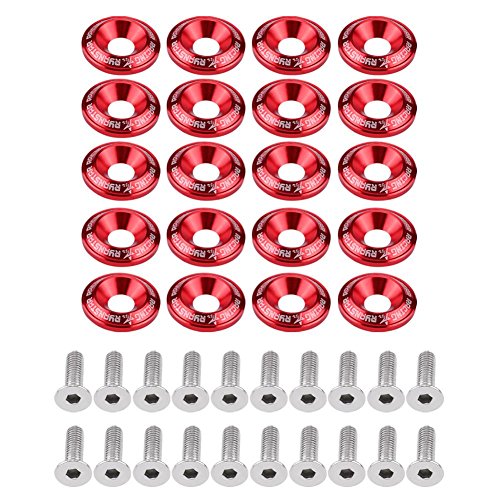 20pcs nuevo kit de pernos de arandela de parachoques, Aluminio parachoques guardabarros juego de tornillos (Rojo)