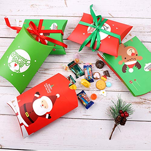 24 cajas de regalo navidad y 2 rollos de cinta de satén, cajas papel caramelo juego decorativa cajas de dulces,pasteles,galletas,dulces,Candy y hecho a mano bebé de cajas de regalo para Navidad