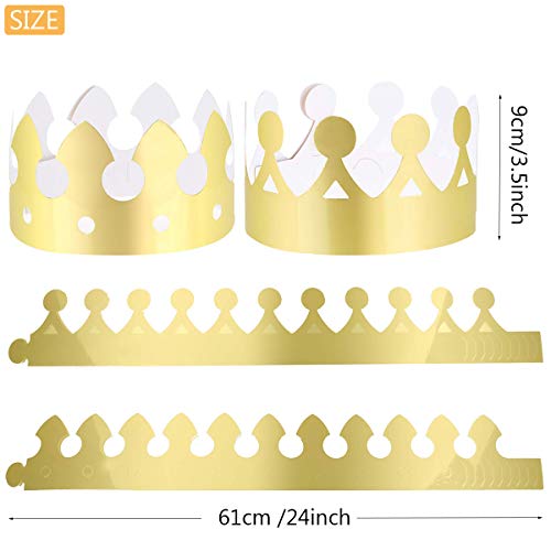 24 piezas de coronas de rey dorado (2 estilos), MSDADA papel de aluminio dorado, corona de fiesta sombrero para cumpleaños, celebración, baby shower, accesorios de fotos y aniversario de boda
