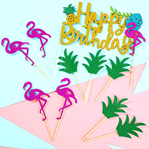 25 Piezas de Piña Cupcake Toppers Flamingo Cake Topper Happy Birthday Cake Picks para Hawaiian Luau Tropical Summer Party Decorations (Conjunto de estilo 2)