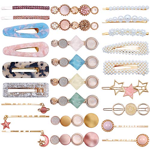 26Pcs Pinzas para el cabello de perlas - Colores de caramelo Perlas Pasadores para el cabello Dulces Artificiales Macaron Resinas acrílicas Pasadores Estrellas Colgantes Accesorios para el cabello