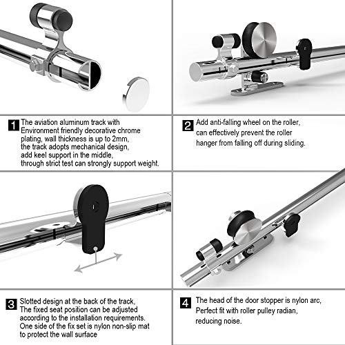 274CM/9FT Herraje para Puerta Corredera Acero Inoxidable Kit de Accesorios, Guia Riel Puertas Correderas, Forma T Puerta doble