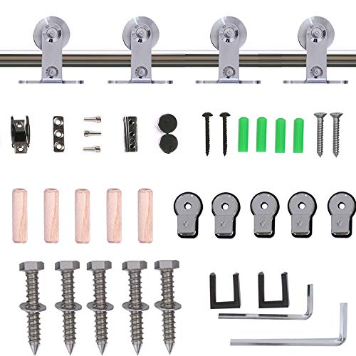274CM/9FT Herraje para Puerta Corredera Acero Inoxidable Kit de Accesorios, Guia Riel Puertas Correderas, Forma T Puerta doble