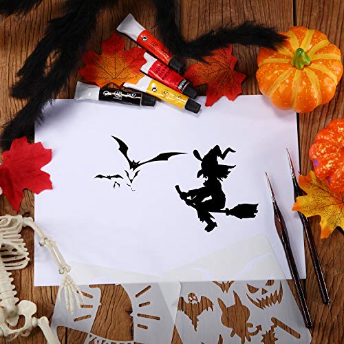 28 Piezas Conjunto de Plantillas de Halloween Plantilla de Calabaza Grande Diseños de Halloween Bricolaje 5,1 x 5,1 Pulgadas Plantilla de Pintura Plástica Reutilizable para Pulverización sobre Papel